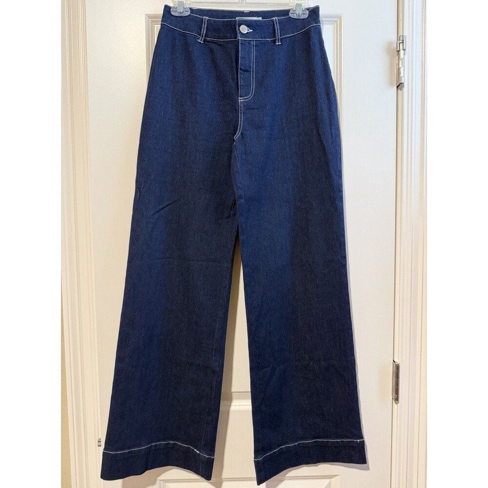 Avec Les Filles Jeans Women’s 27 Dark Wash High Rise Wide Leg Contrast Stitch